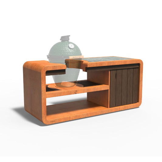 Adezz Forno Kamado Station with the Big Green Egg Large Kamado Station Corten Steel