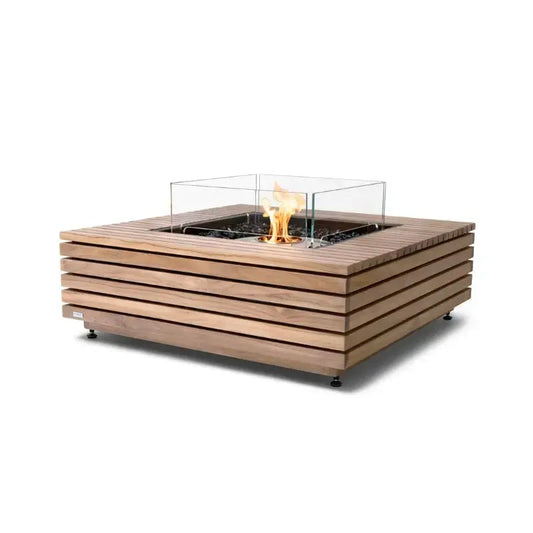 EcoSmart Fire Base 40 Bioethanol Fire Pit Table Teak Stainless Steel Burner
