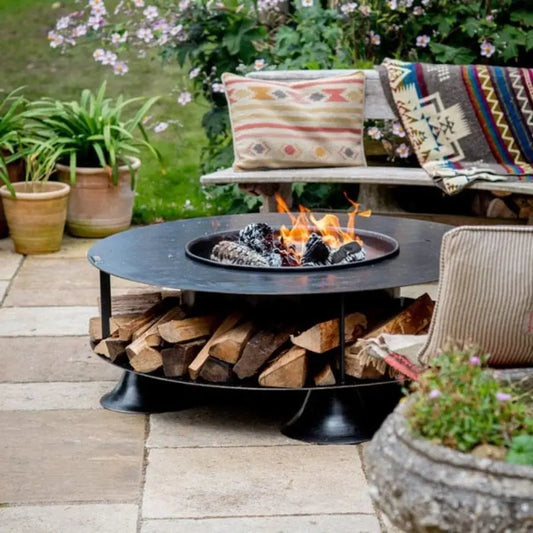 Firepits UK Flat Ring of Logs 120 Fire Pit With Swing Arm BBQ Rack