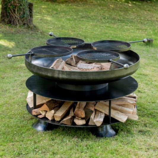 Firepits UK Ring of Logs 120 with Four Swing Arm BBQ Racks