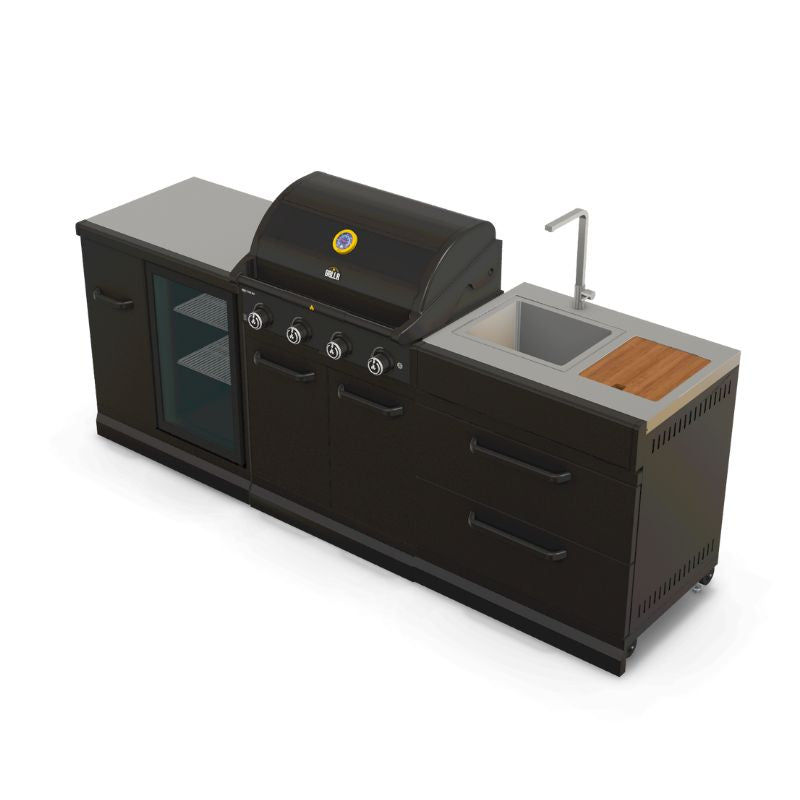 GRLLR Outdoor Kitchen 4 Burner BBQ with Fridge and Sink