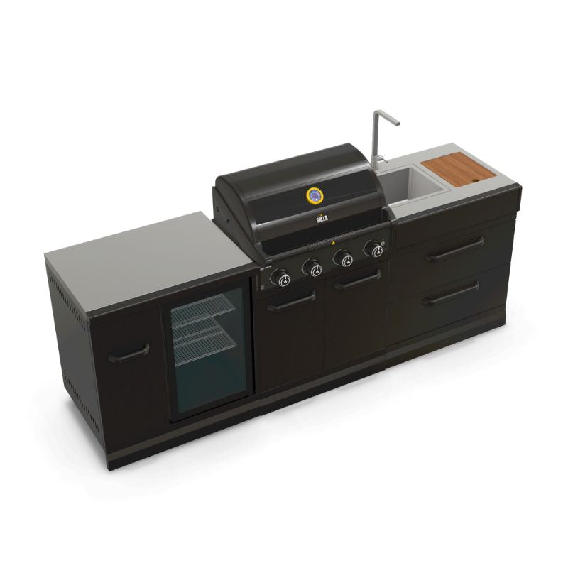 GRLLR Outdoor Kitchen 4 Burner BBQ with Fridge and Sink
