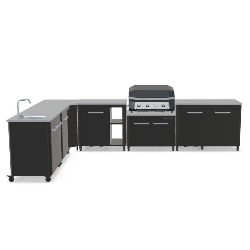 Cozze Modular Outdoor Kitchen - L Shaped, Gas Grill, Sink, Storage & Optional Pizza Oven No Pizza Oven