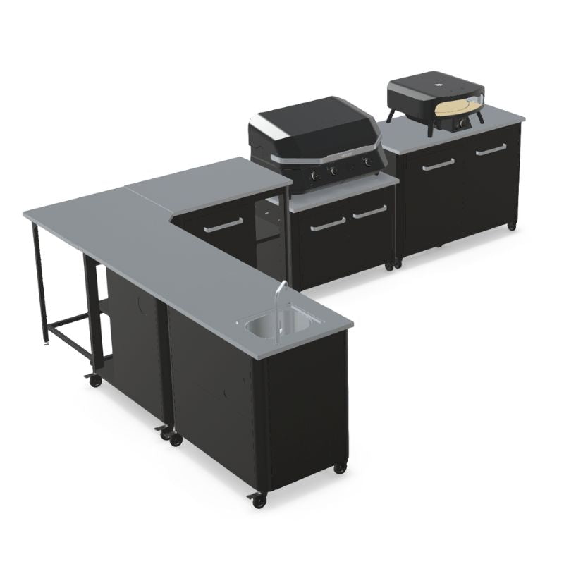 Cozze Modular Outdoor Kitchen - L Shaped, Gas Grill, Sink, Storage & Optional Pizza Oven Cozze 17" Rotate Black Edition