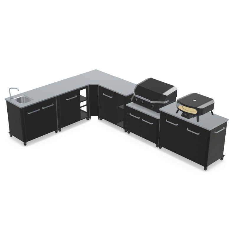 Cozze Modular Outdoor Kitchen - L Shaped, Gas Grill, Sink, Storage & Optional Pizza Oven