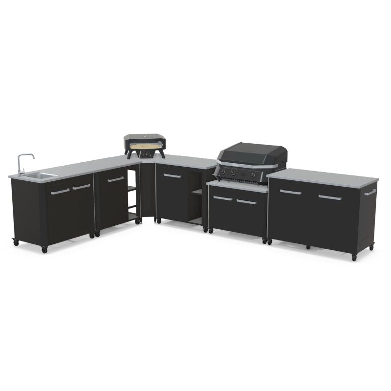 Cozze Modular Outdoor Kitchen - L Shaped, Gas Grill, Sink, Storage & Optional Pizza Oven