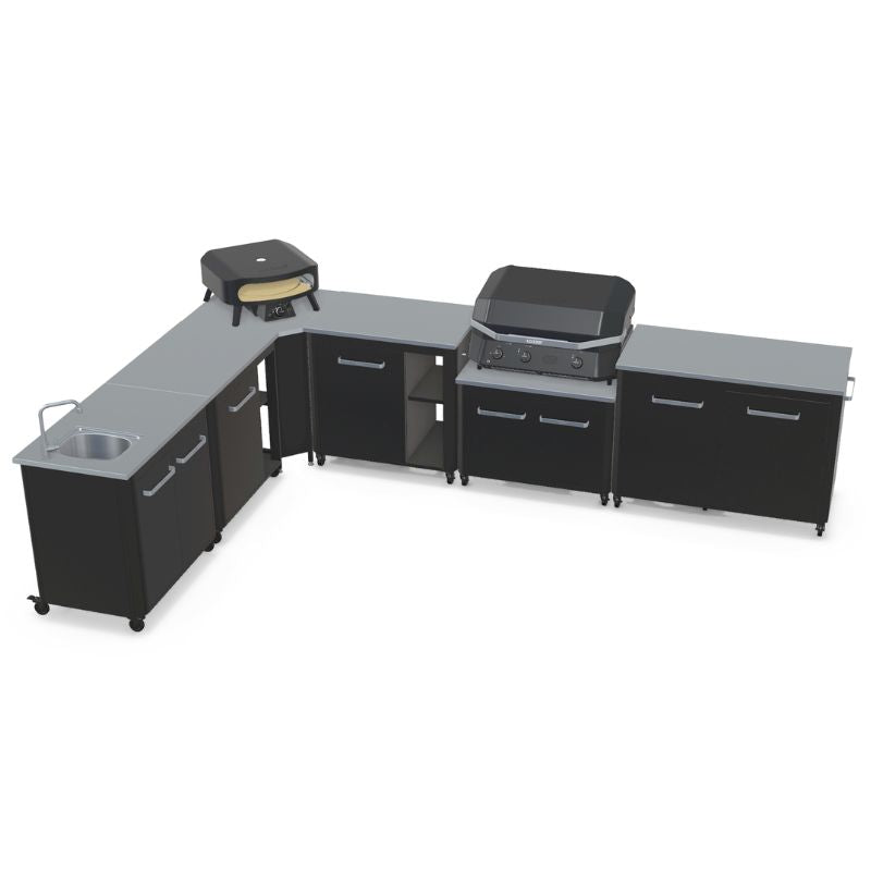 Cozze Modular Outdoor Kitchen - L Shaped, Gas Grill, Sink, Storage & Optional Pizza Oven