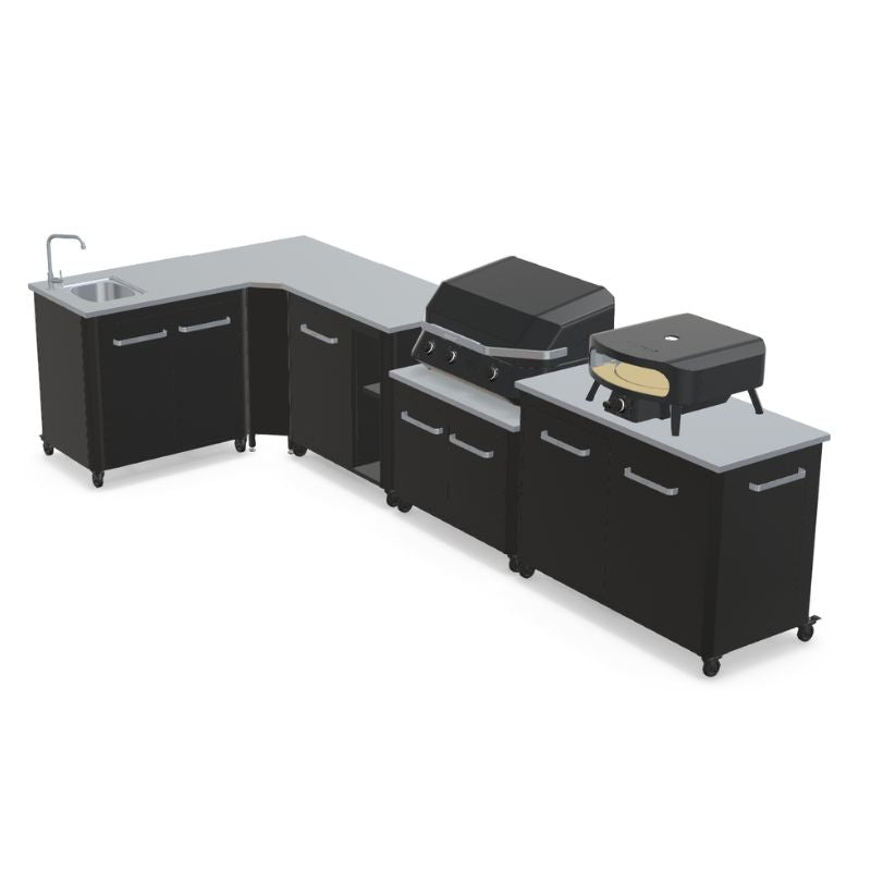 Cozze Modular Outdoor Kitchen - L Shaped with Gas Grill, Sink, Storage & Optional Pizza Oven