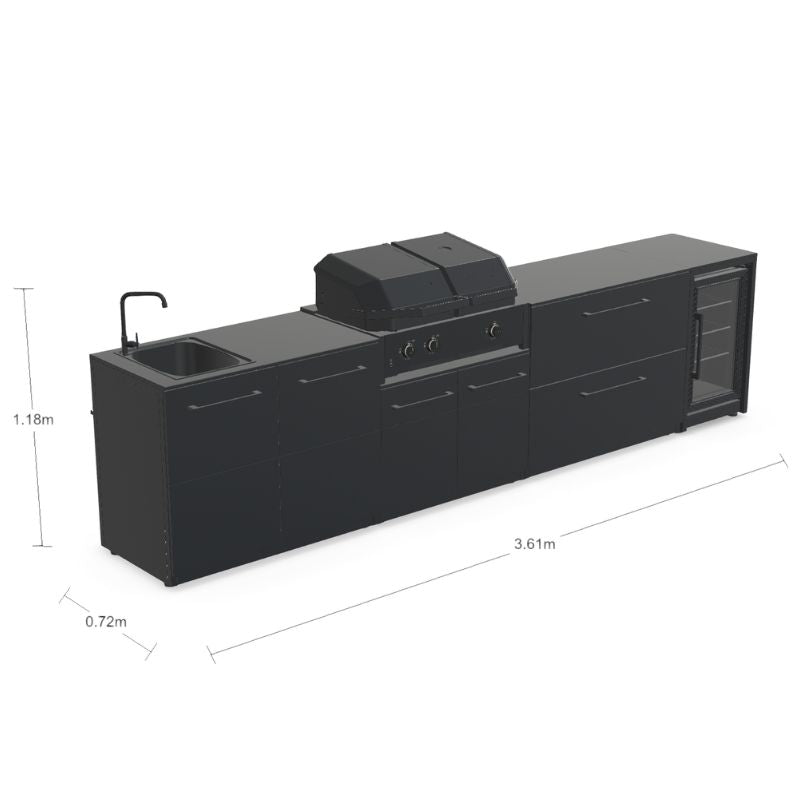 Cozze Elements Modular Outdoor Kitchen - Gas Grill, Storage, Fridge & Sink Cozze