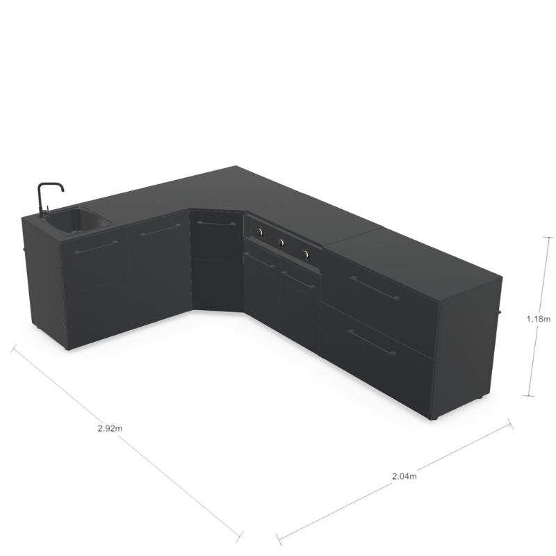 Cozze Elements Modular Outdoor Kitchen - L Shape with Grill, Storage & Sink Cozze