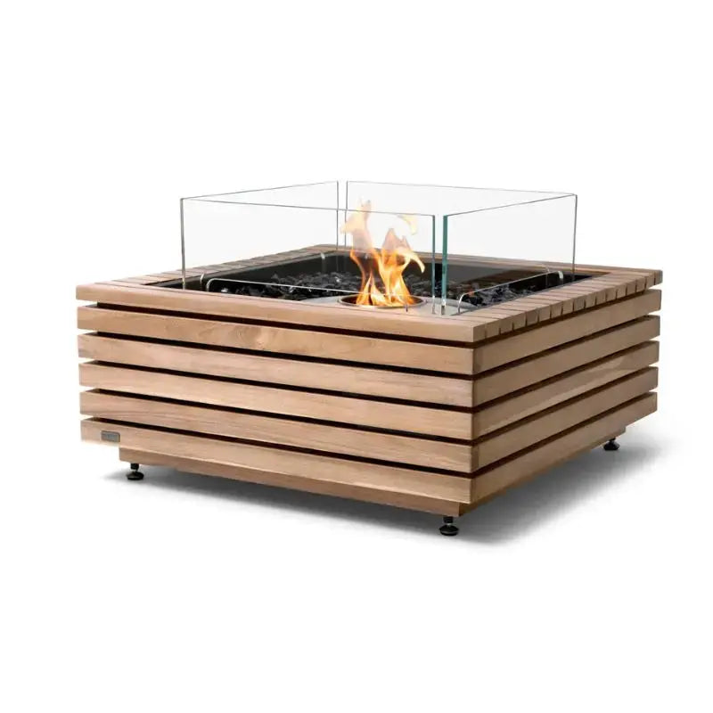 EcoSmart Fire Base 30 Bioethanol Fire Pit Table Teak Stainless Steel Burner 