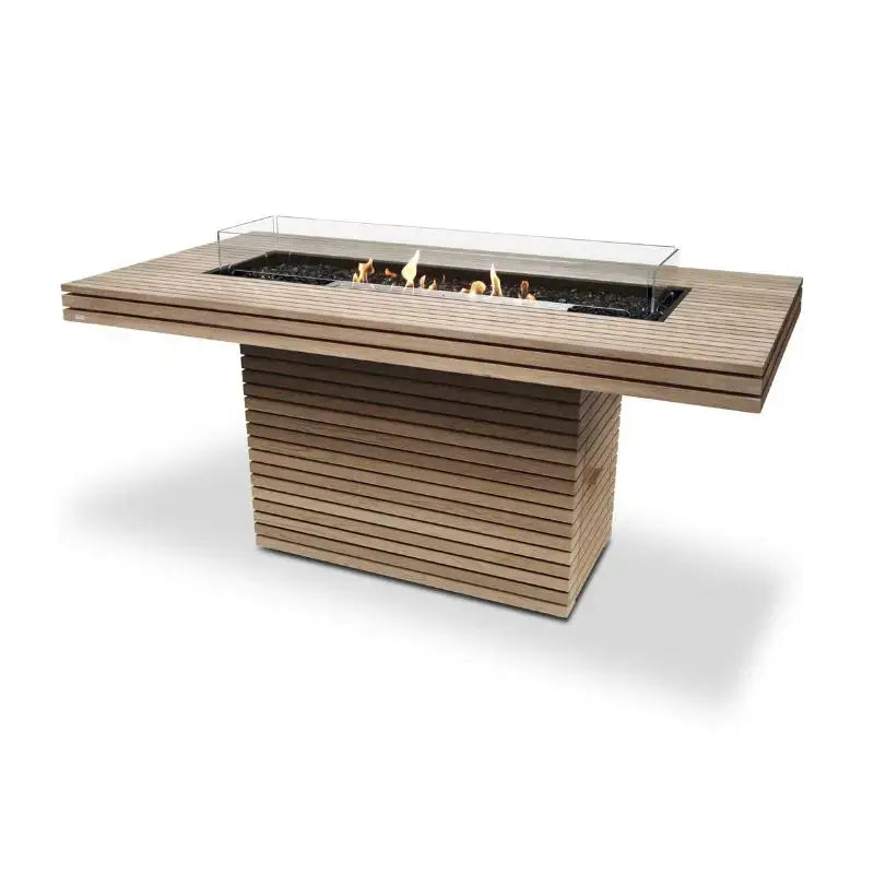 EcoSmart Fire Gin 90 (Bar) Bioethanol Fire Pit Table Teak Stainless Steel Burner 