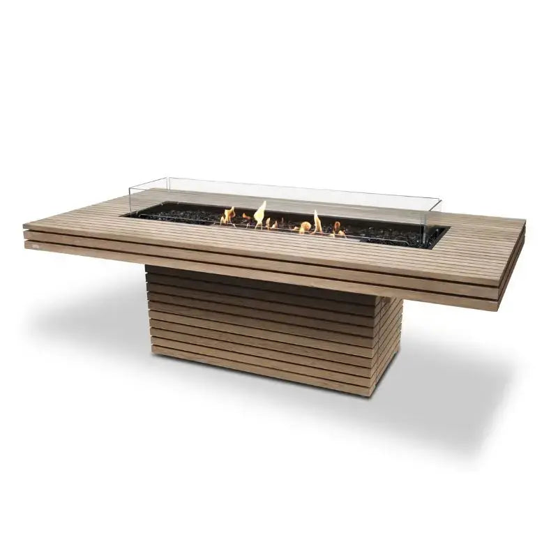 EcoSmart Fire Gin 90 (Dining) Bioethanol Fire Pit Table Teak Black Burner 