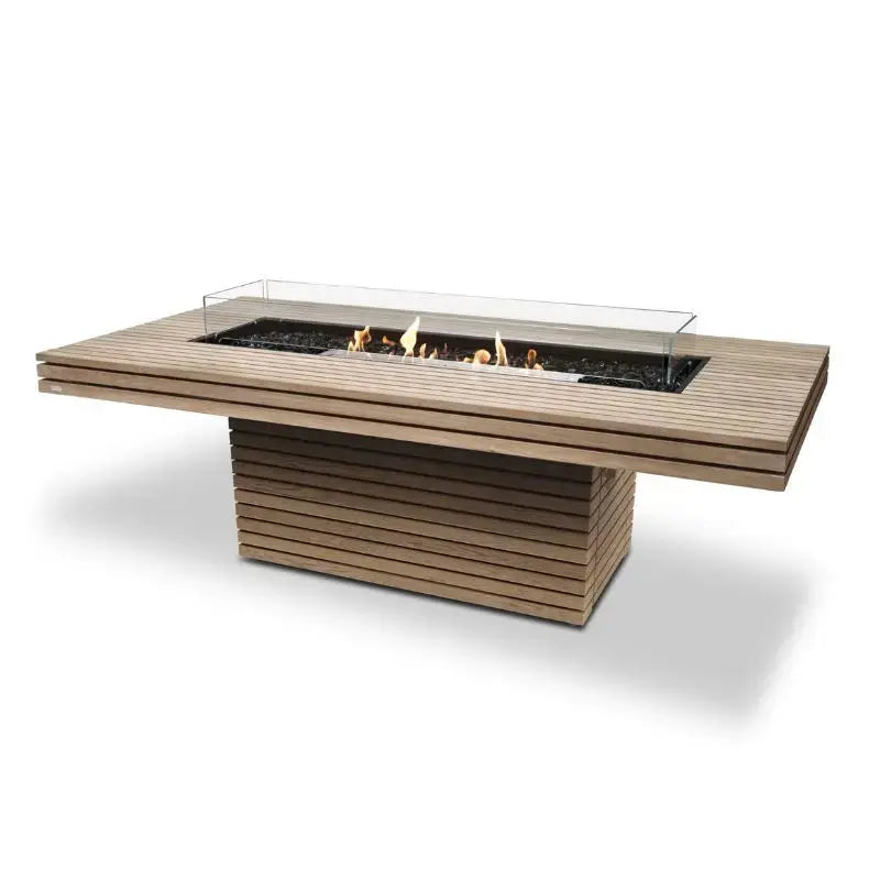 EcoSmart Fire Gin 90 (Dining) Bioethanol Fire Pit Table Teak Stainless Steel Burner 