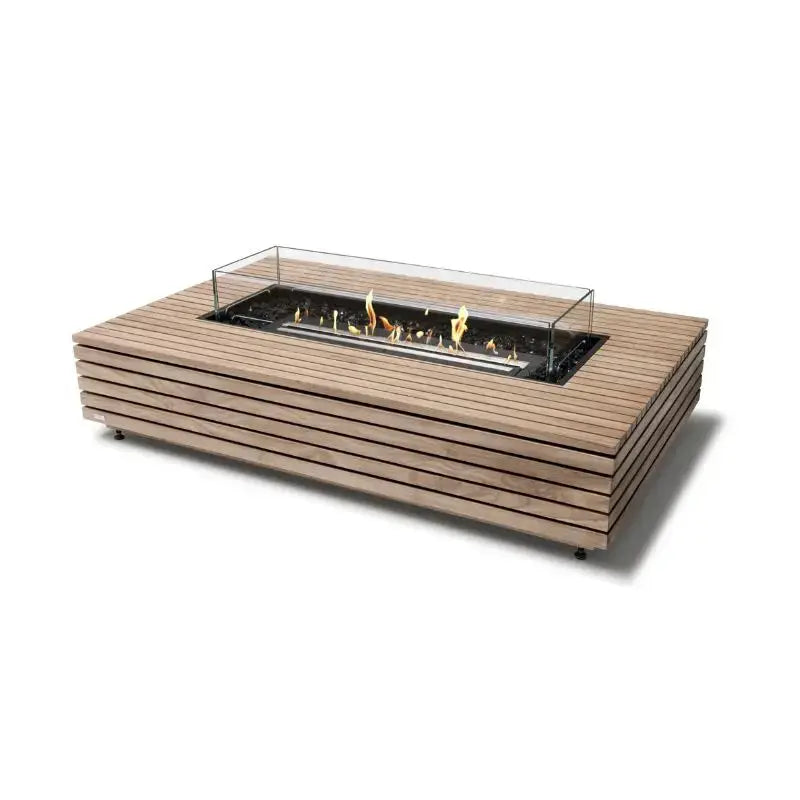 EcoSmart Fire Wharf 65 Bioethanol Fire Table Teak Black Burner 