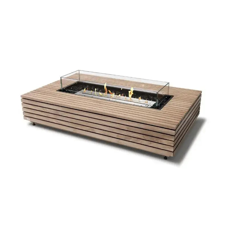 EcoSmart Fire Wharf 65 Bioethanol Fire Table Teak Stainless Steel Burner 