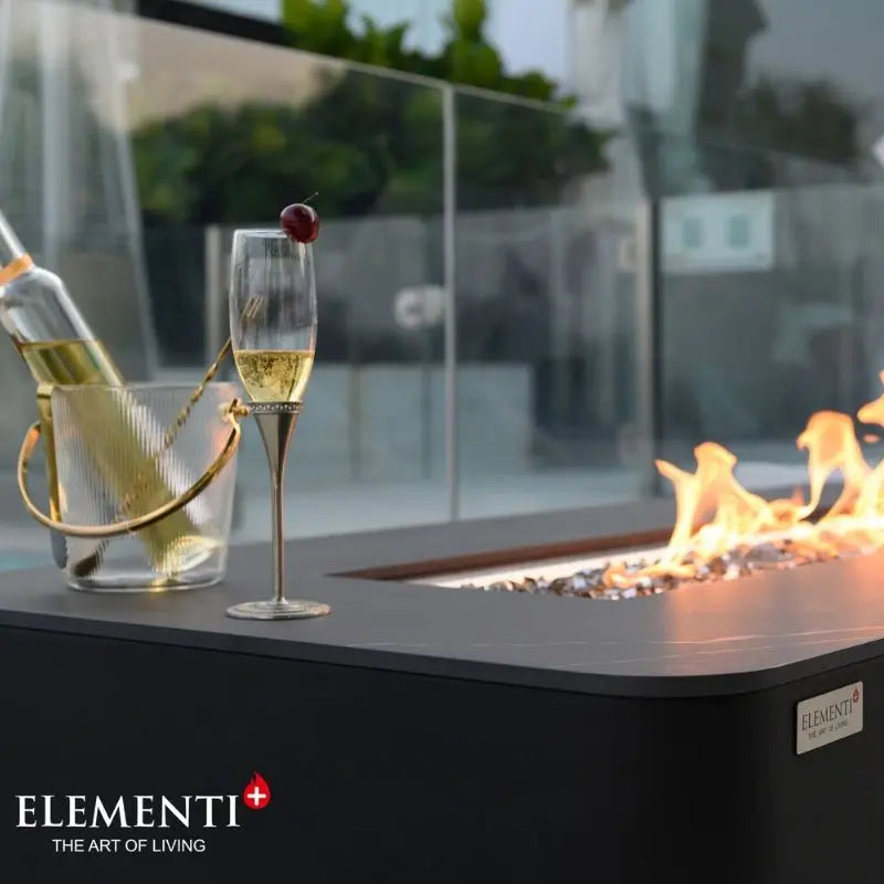 Elementi Fire Valencia Black Marble Porcelain Gas Fire Pit Table   