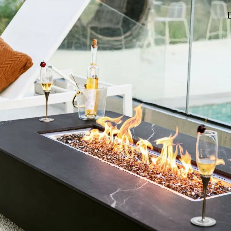 Elementi Fire Valencia Black Marble Porcelain Gas Fire Pit Table   