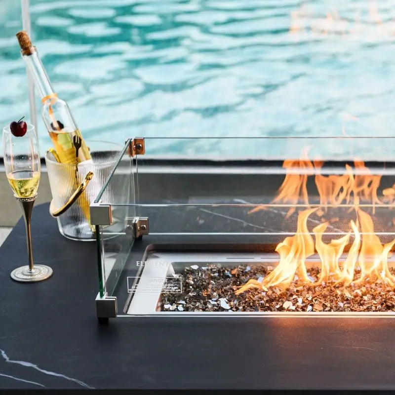 Elementi Fire Valencia Black Marble Porcelain Gas Fire Pit Table   