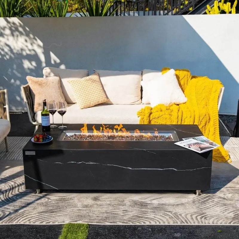 Elementi Fire Varna Black Marble Porcelain Fire Pit Table   