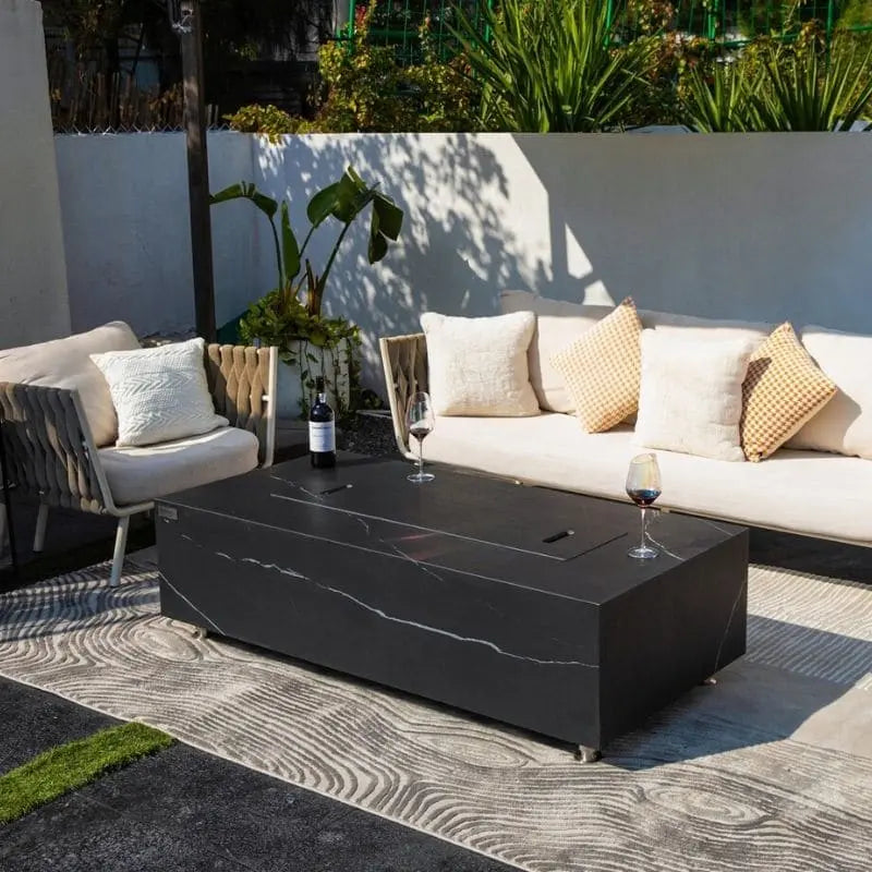 Elementi Fire Varna Black Marble Porcelain Fire Pit Table   