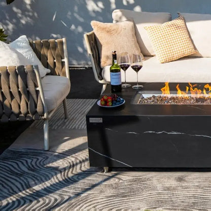 Elementi Fire Varna Black Marble Porcelain Fire Pit Table   