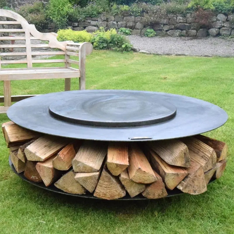 Firepits UK Flat Ring of Logs 120 Fire Pit With Swing Arm BBQ Rack   