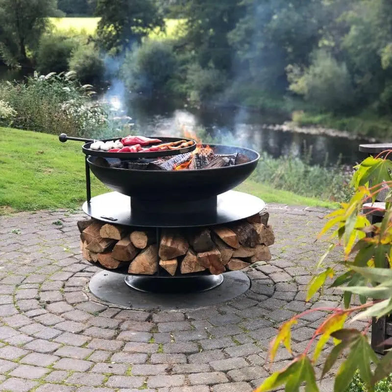 Firepits UK Ring of Logs 90 Fire Pit With Swing Arm BBQ Rack   