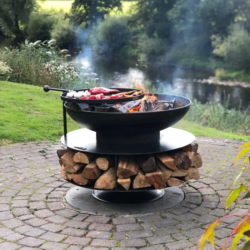 Firepits UK Ring of Logs 90 Fire Pit With Swing Arm BBQ Rack   