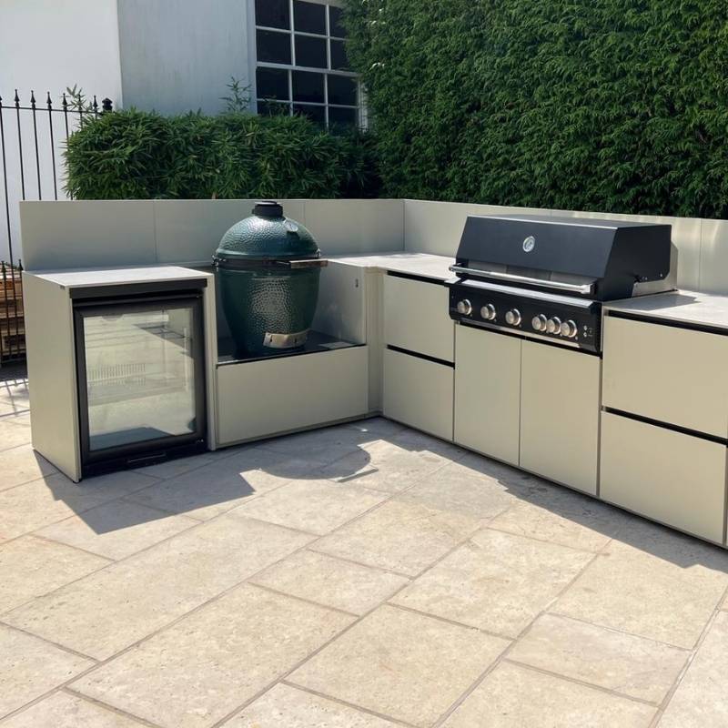 Fontana Ignes Outdoor Kitchen - 4 Burner Grill, Kamado, Storage and Fridge