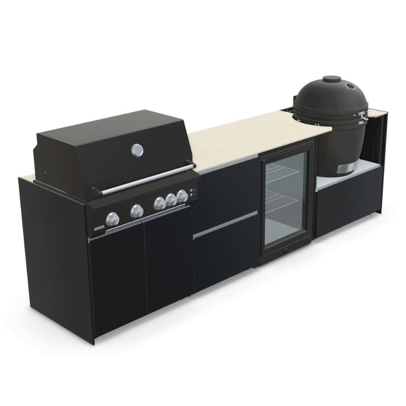 Fontana Ignes Outdoor Kitchen - 4 Burner Grill, Kamado, Storage and Fridge