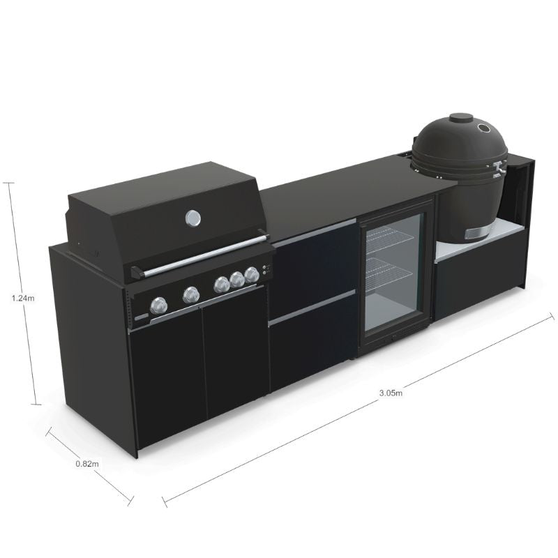 Fontana Ignes Outdoor Kitchen - 4 Burner Grill, Kamado, Storage and Fridge