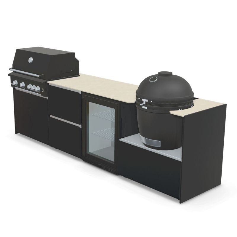 Fontana Ignes Outdoor Kitchen - 4 Burner Grill, Kamado, Storage and Fridge