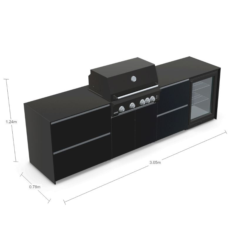 Fontana Ignes Outdoor Kitchen - 4 Burner Grill, Storage and Fridge