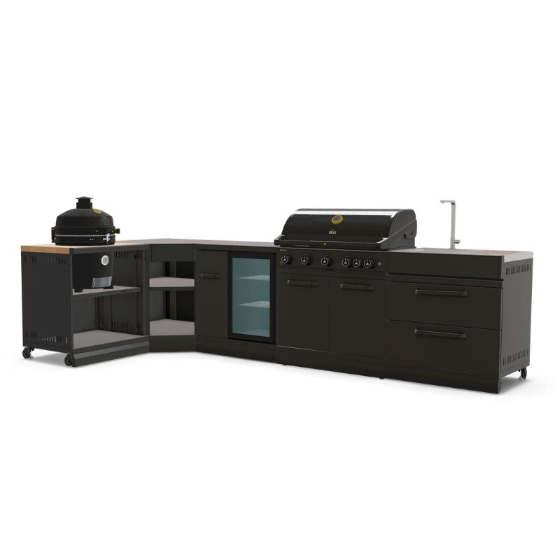 GRLLR Outdoor Kitchen - G5S 5 Burner BBQ, Fridge, Sink & Kamado Unit