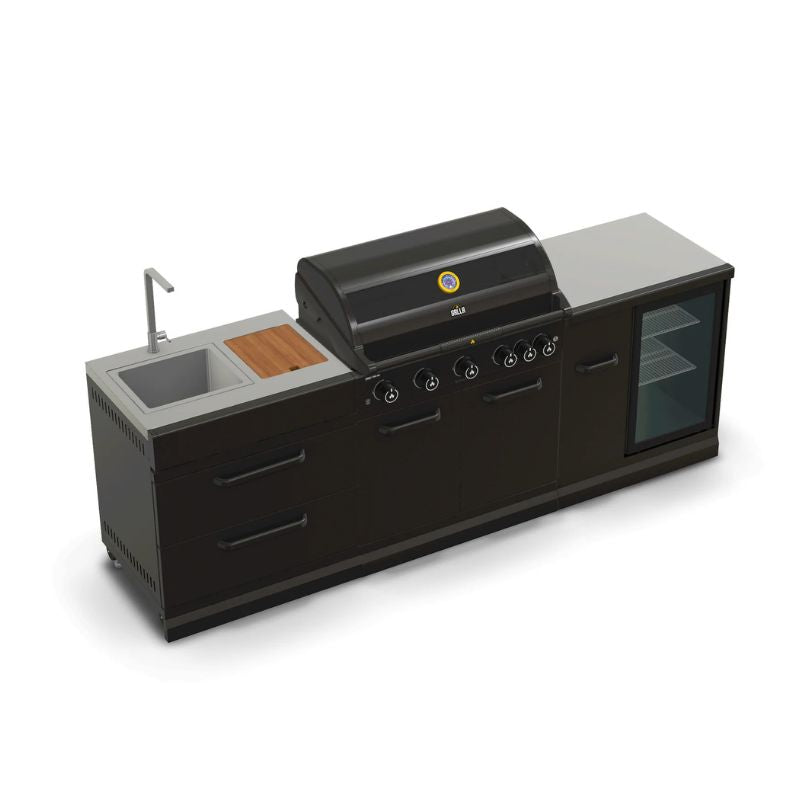 GRLLR Outdoor Kitchen 5 Burner BBQ with Fridge and Sink