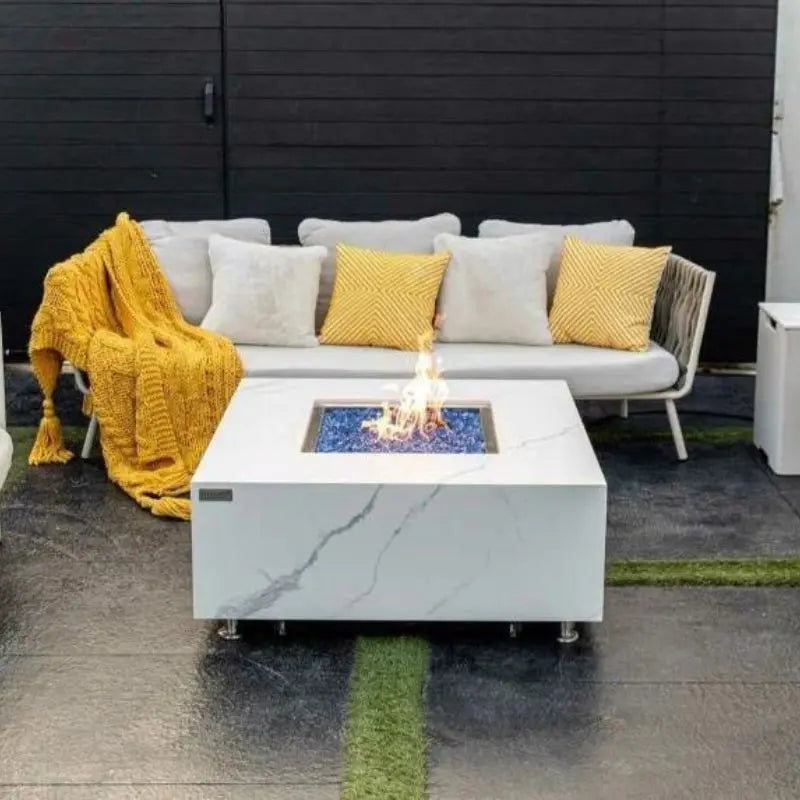 Elementi Fire Bianco Marble Porcelain Gas Fire Pit Table   