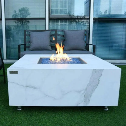 Elementi Fire Bianco Marble Porcelain Gas Fire Pit Table   