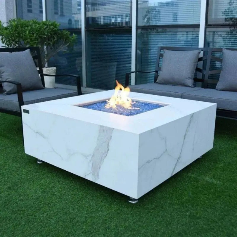 Elementi Fire Bianco Marble Porcelain Gas Fire Pit Table   