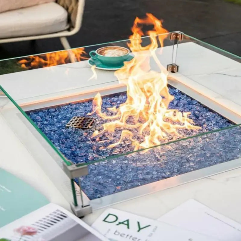 Elementi Fire Bianco Marble Porcelain Gas Fire Pit Table   