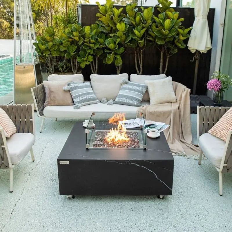 Elementi Fire Sofia Black Marble Porcelain Fire Pit Table   