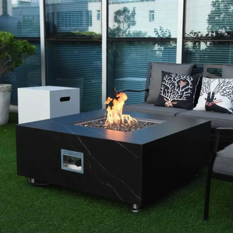 Elementi Fire Sofia Black Marble Porcelain Fire Pit Table   