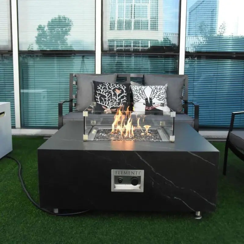 Elementi Fire Sofia Black Marble Porcelain Fire Pit Table   