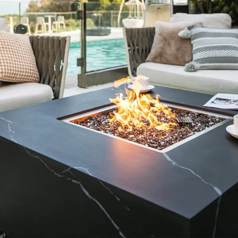 Elementi Fire Sofia Black Marble Porcelain Fire Pit Table   