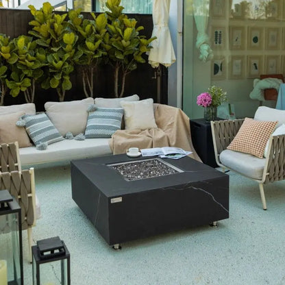 Elementi Fire Sofia Black Marble Porcelain Fire Pit Table   